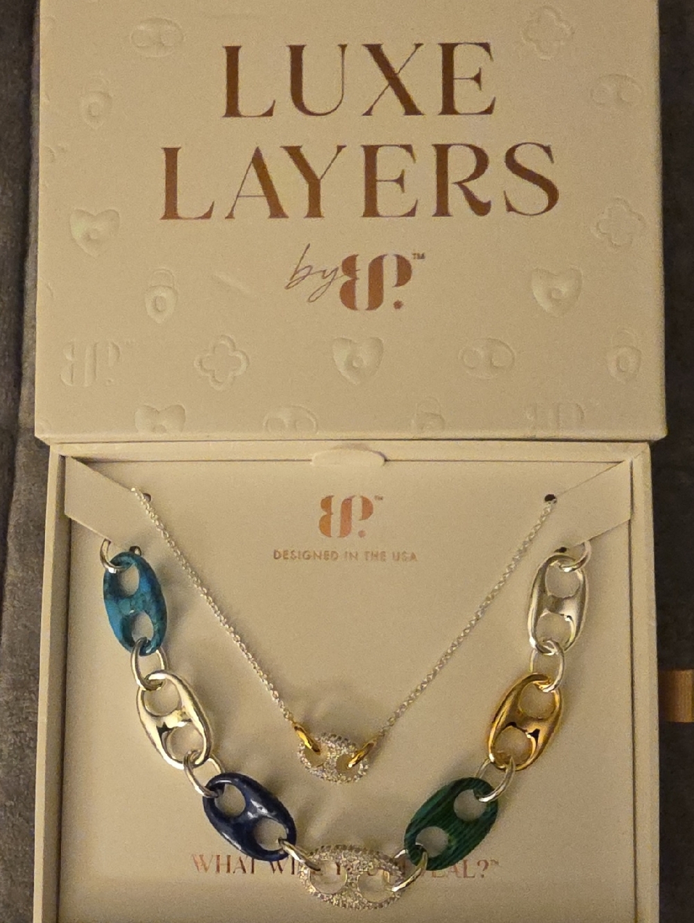 BP LUXE LAYERS Multicolor Blue Green and Gold Layered Link Necklace